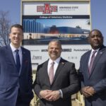 ASU System President Brendan Kelly, A-State Chancellor Todd Shields, A-State Provost Calvin White Jr. at College of Veterinary Medicine groundbreaking