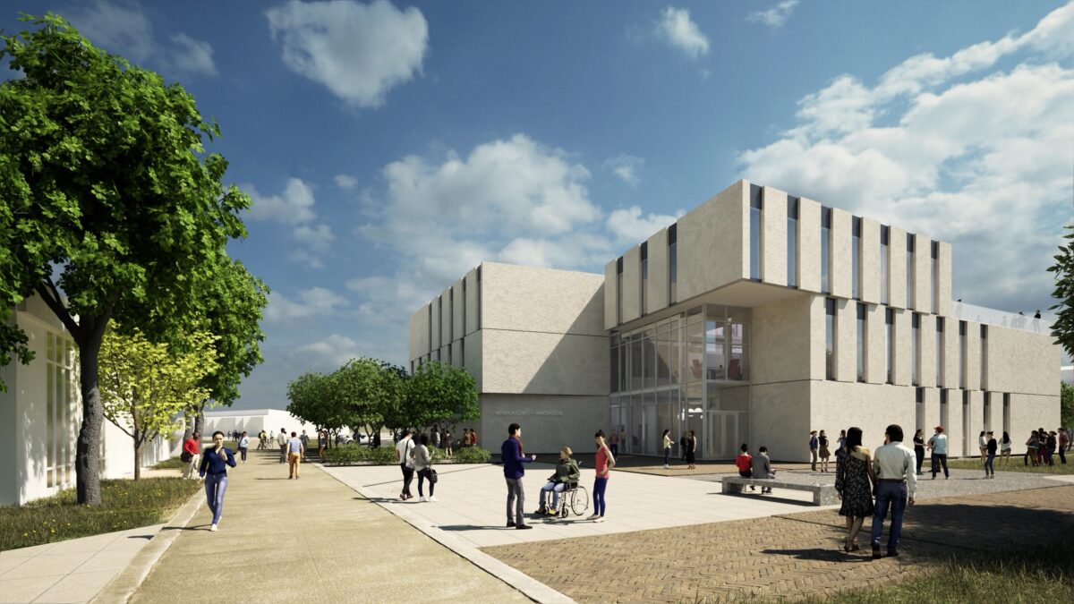 Architectural rendering of the Windgate Art and Innovation Center at Arkansas State University.