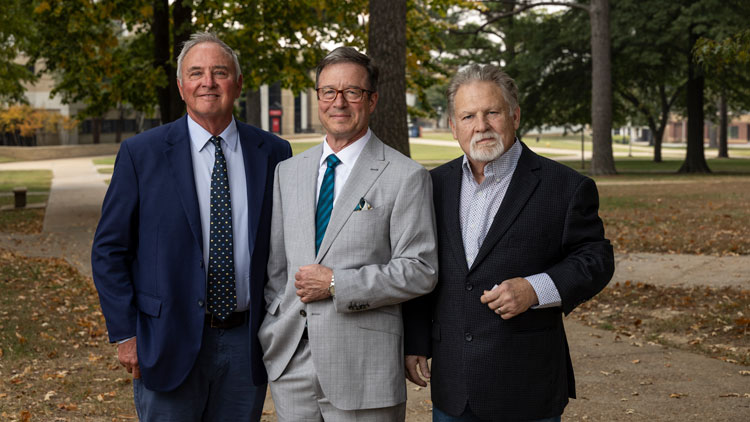 A-State alumni donors pictured, left to right, Dr. Wayne Whitney, Dr. Harry Smith III and Dr. Steve Eubanks.