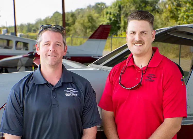 Cody Unruh, assistant chief flight instructor, left, and Jordan Dennis, chief flight instructor, will conduct the evaluations. Dennis, who is authorized by the FAA, will issue certificates upon successful completion.