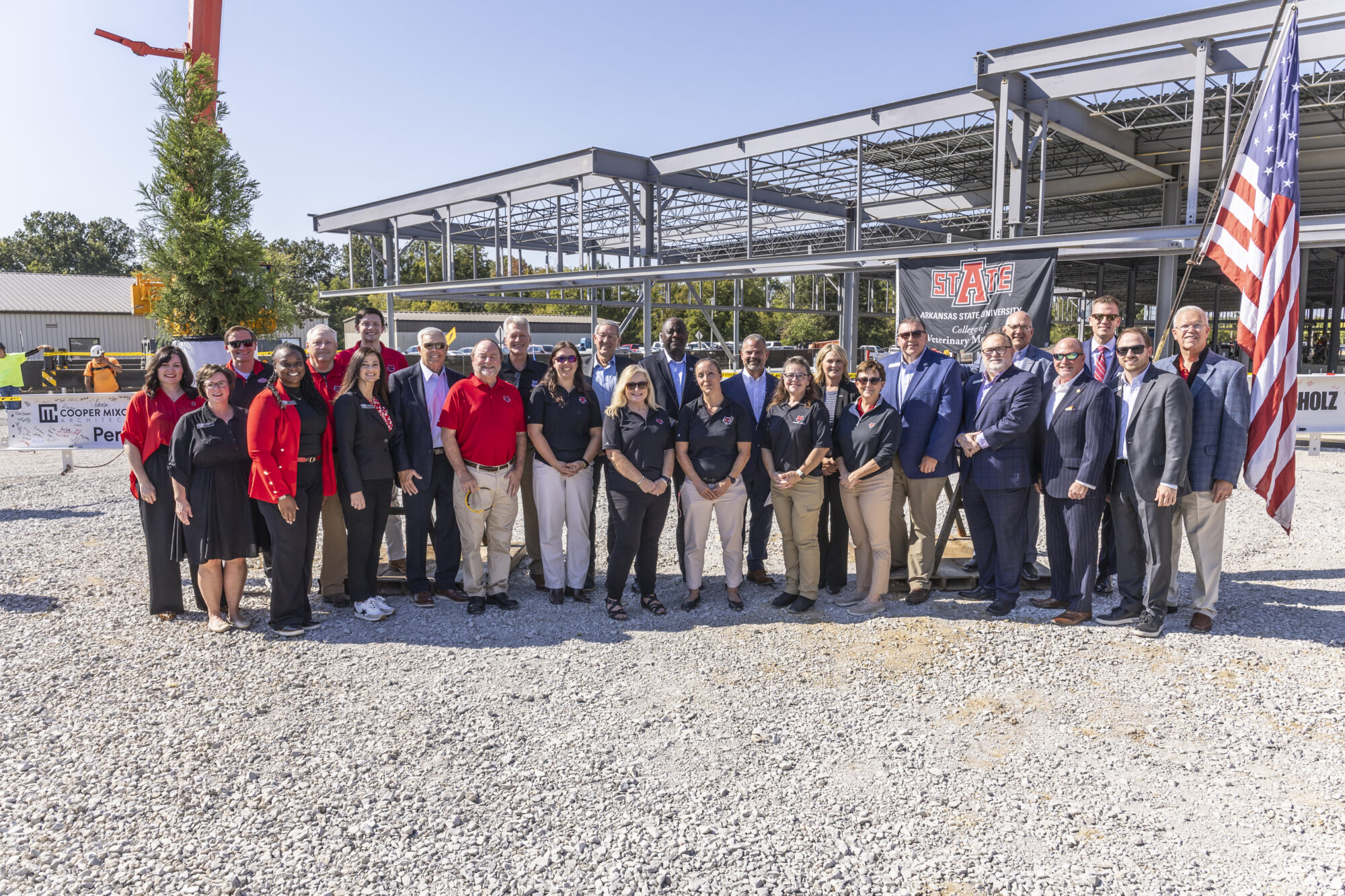 Picture of trustees attending topping-out ceremony for new College of Veterinary Medicine at A-State