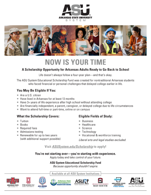 picture of a promotional brochure with details about a scholarship for nontraditional college students