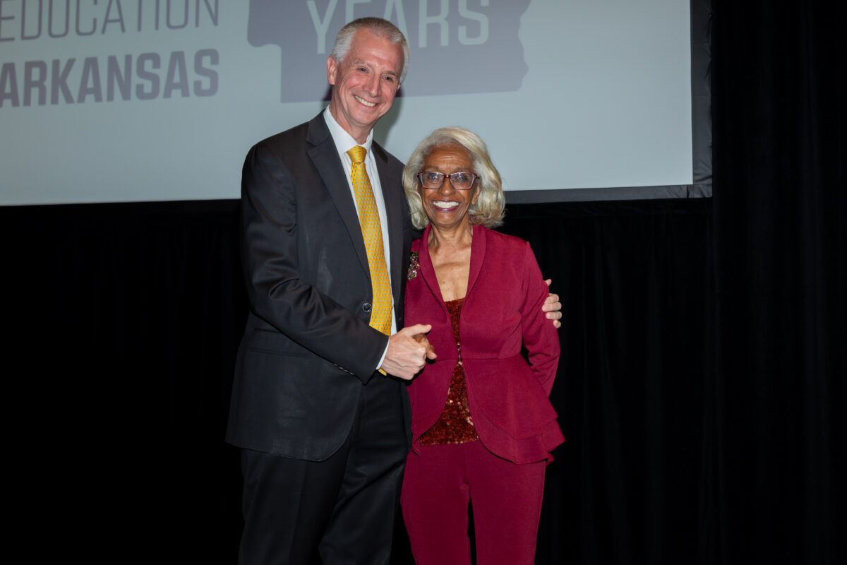 Picture of Dr. Shane Speights, dean of NYITCOM, (left) standing with founding dean Dr. Barbara Ross-Lee