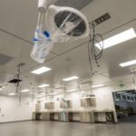 The pre-operative area, which is part of the surgical skills training space, is shown in College of Veterinary Medicine at Arkansas State University.