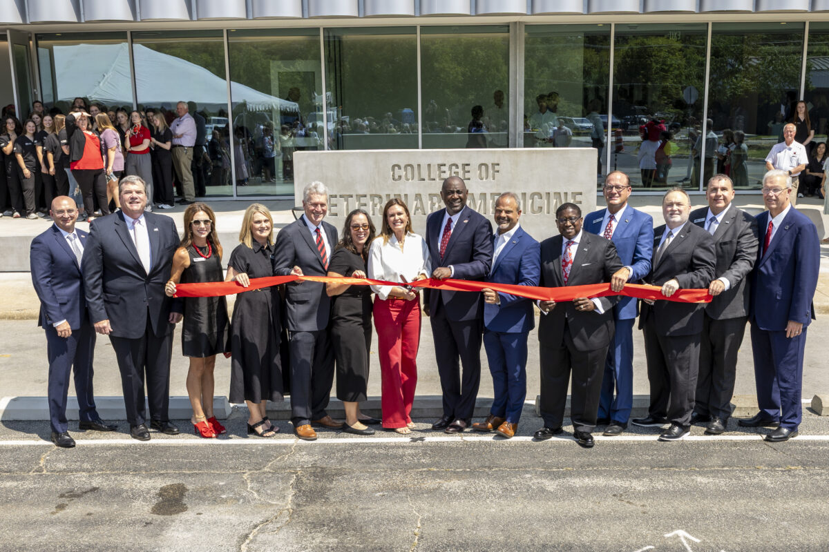 The Arkansas State College of Veterinary Medicine hold a ceremony to mark the opening of the building on Tuesday, August 11, 2026. The Governor of Arkansas, Sarah Huckabee Sanders, Dr. Todd Shields, President of the ASU System Office, Dr. Calvin White, Jr., Chancellor, Dr. Heidi Banse, Dr. Len Frey, Dr. Russ Hannah and members of the ASU System Board of Trustees cut the ribbon marking the opening.