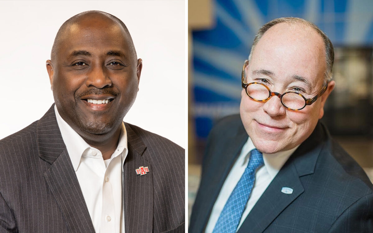 Two head shot photos of (from left) Arkansas State University Chancellor Calvin White Jr. and ASU-Newport Chancellor Ike Wheeler